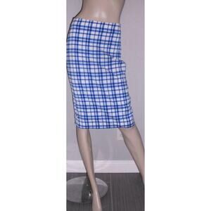 Diane Von Furstenberg Tailored Pencil Skirt Blue & Ivory Roddick Check Size 6